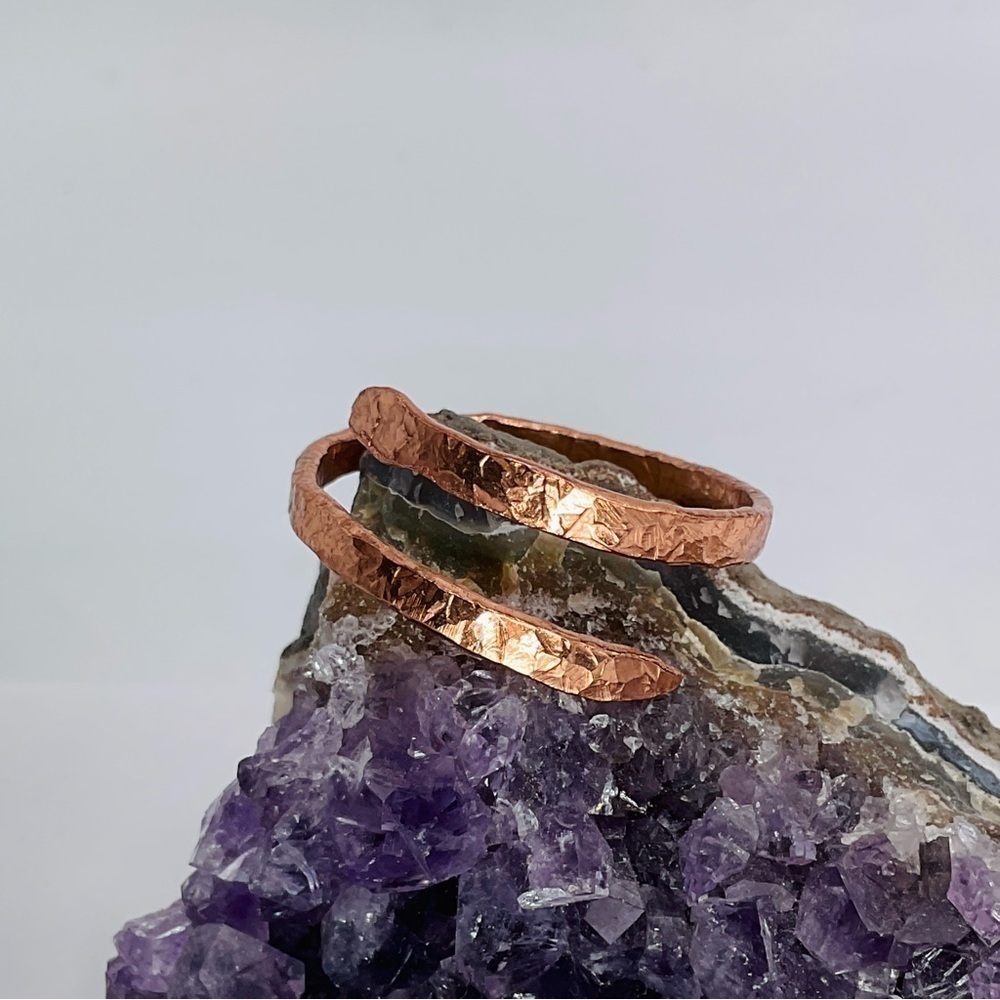 Copper Ring Size 10.5 Serpent Snake Textured Hammered Handcrafted Made USA Thumb